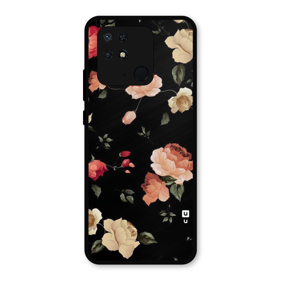 Black Artistic Floral Metal Back Case for Redmi 10 Power