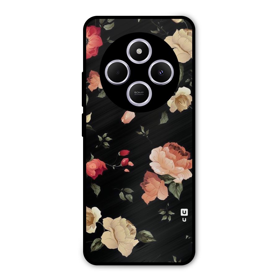 Black Artistic Floral Metal Back Case for Redmi 14C