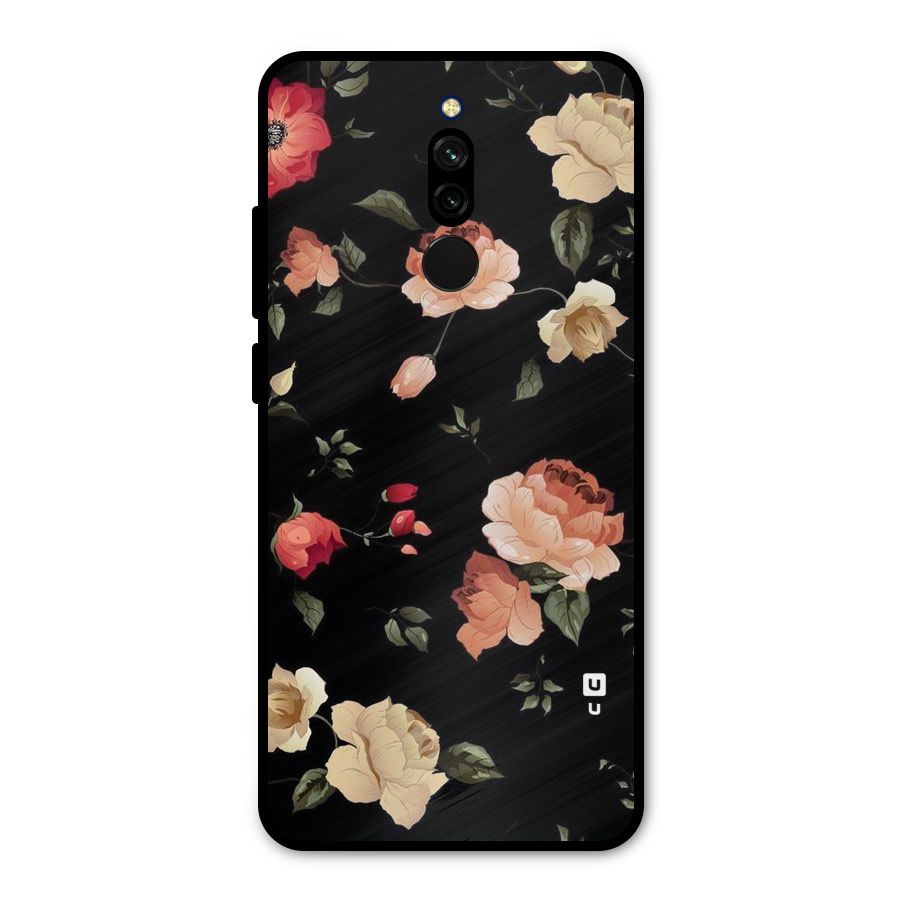 Black Artistic Floral Metal Back Case for Redmi 8