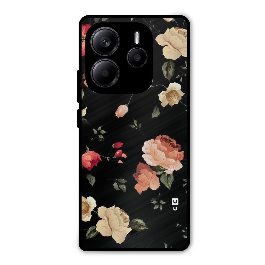 Black Artistic Floral Metal Back Case for Redmi Note 14 5G