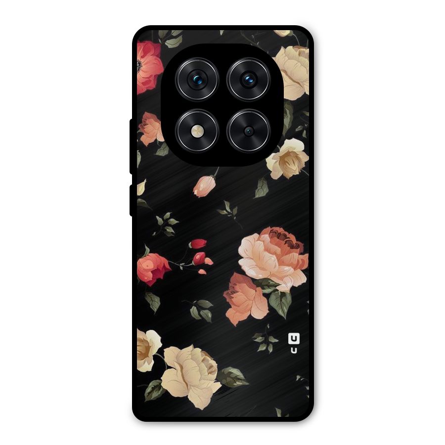 Black Artistic Floral Metal Back Case for Redmi Note 14 Pro 5G