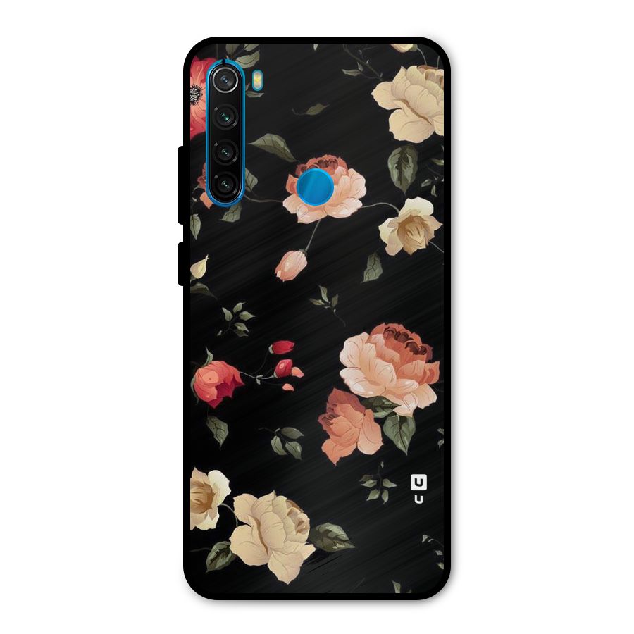Black Artistic Floral Metal Back Case for Redmi Note 8