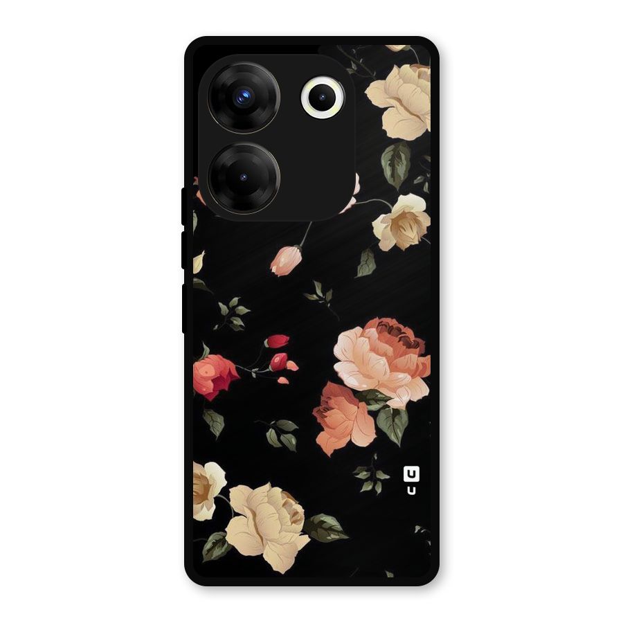 Black Artistic Floral Metal Back Case for Tecno Camon 20 Pro