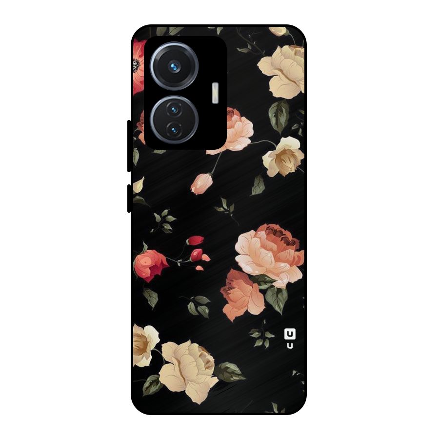 Black Artistic Floral Metal Back Case for Vivo T1 44W