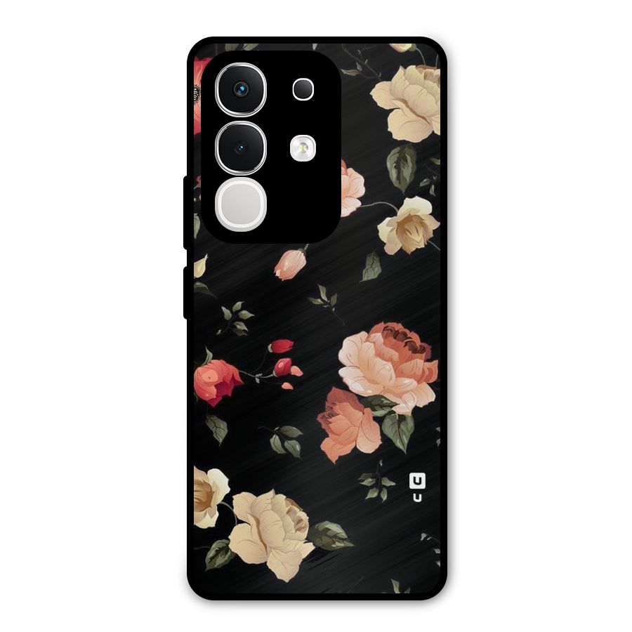 Black Artistic Floral Metal Back Case for Vivo T4x