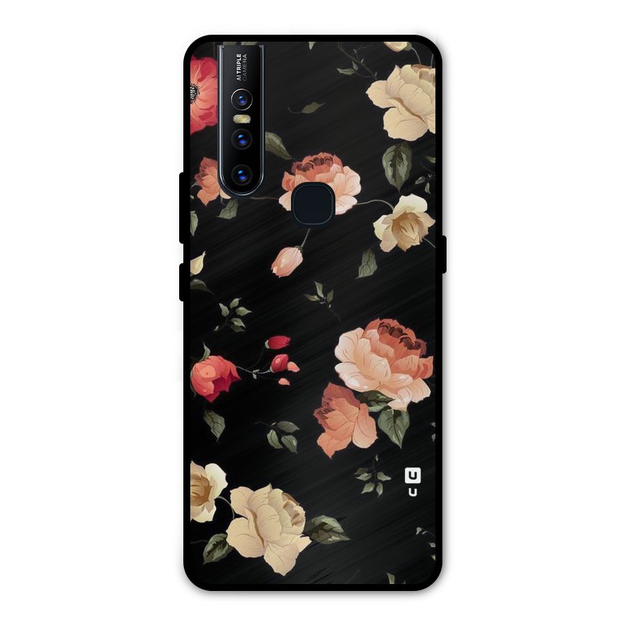 Black Artistic Floral Metal Back Case for Vivo V15