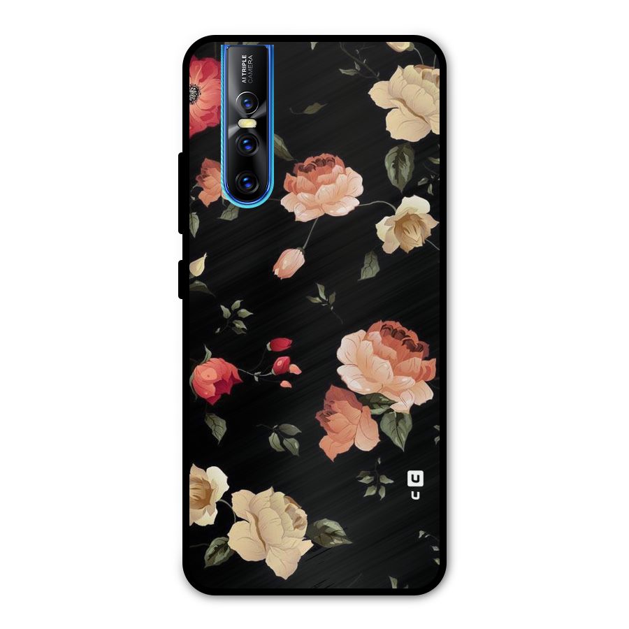 Black Artistic Floral Metal Back Case for Vivo V15 Pro
