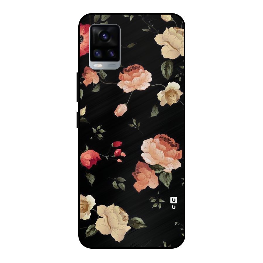 Black Artistic Floral Metal Back Case for Vivo V20