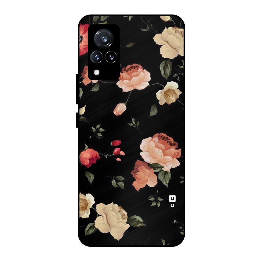 Black Artistic Floral Metal Back Case for Vivo V21 5G