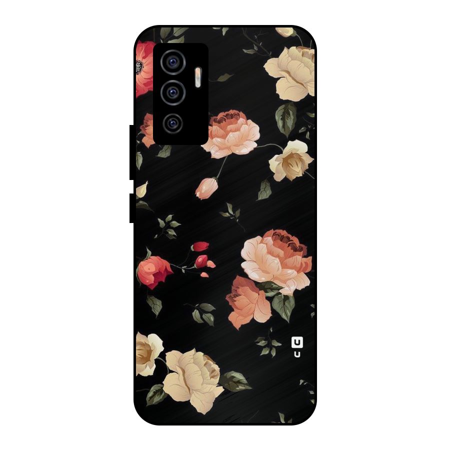 Black Artistic Floral Metal Back Case for Vivo V23e