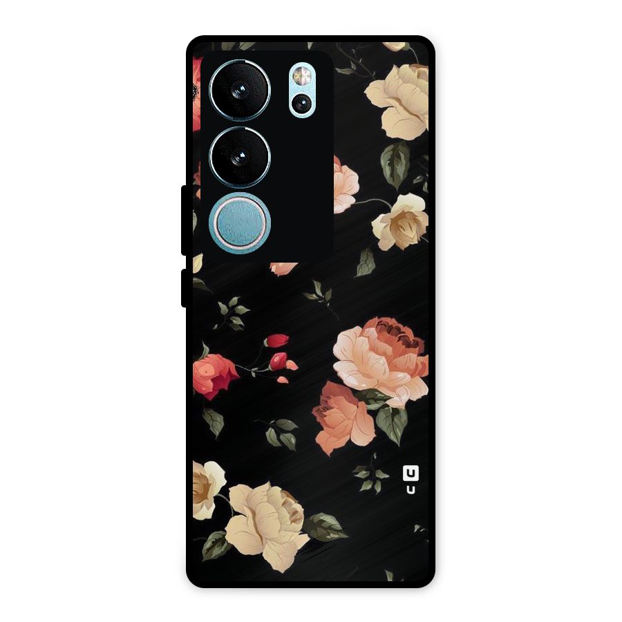 Black Artistic Floral Metal Back Case for Vivo V29