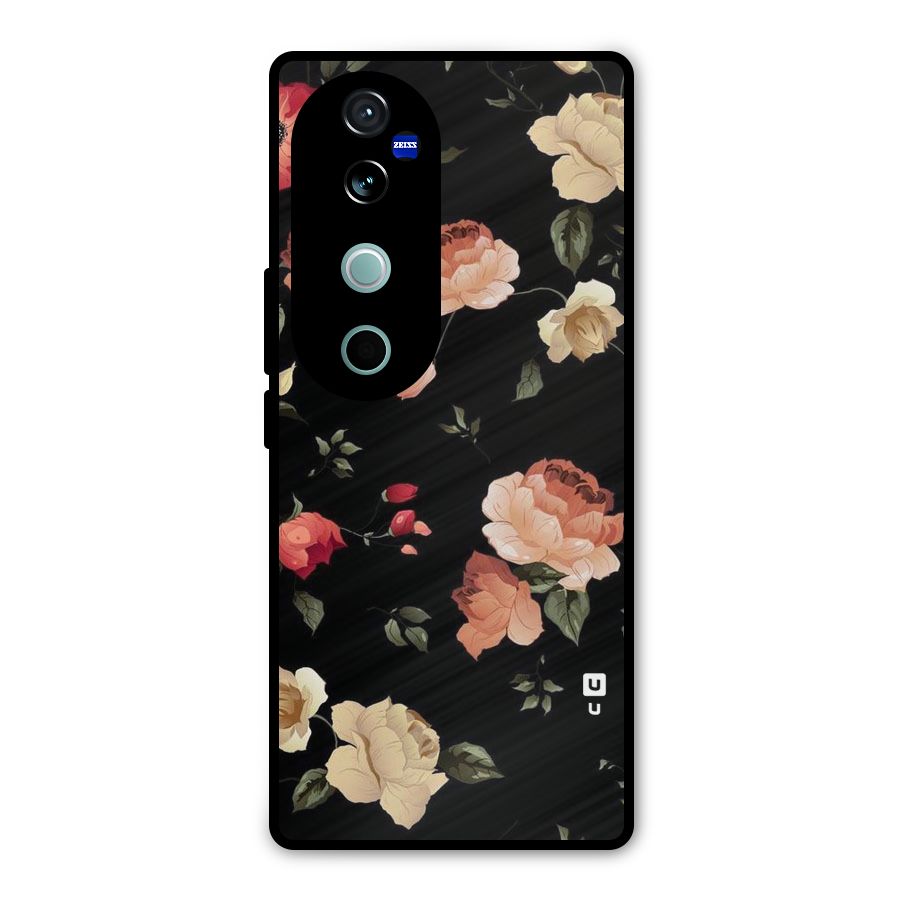 Black Artistic Floral Metal Back Case for Vivo V40 Pro