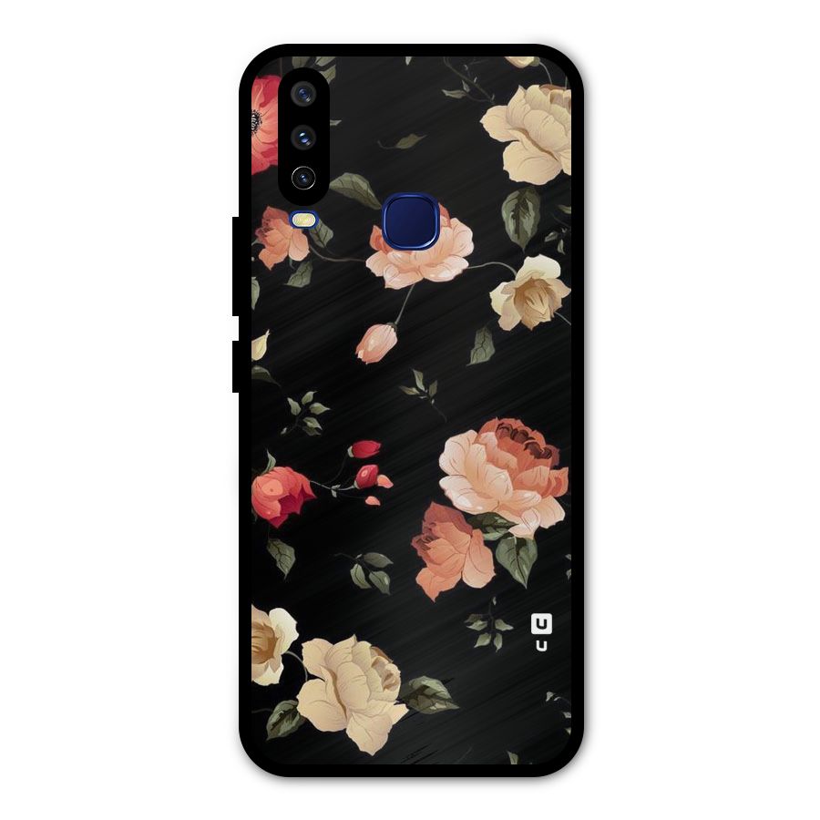Black Artistic Floral Metal Back Case for Vivo Y15