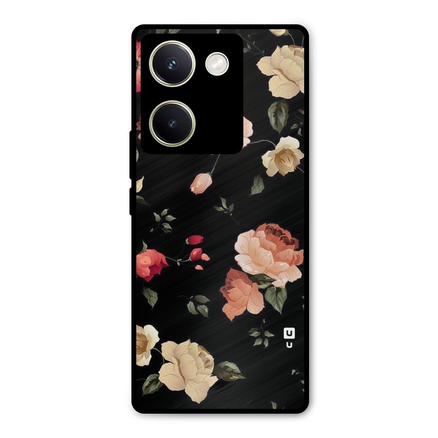 Black Artistic Floral Metal Back Case for Vivo Y200 Pro