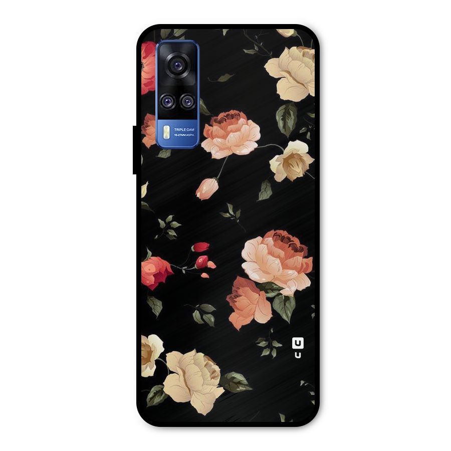 Black Artistic Floral Metal Back Case for Vivo Y31