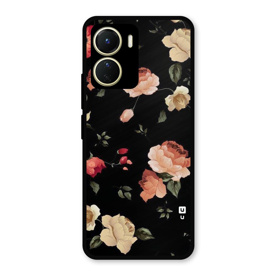 Black Artistic Floral Metal Back Case for Vivo Y56