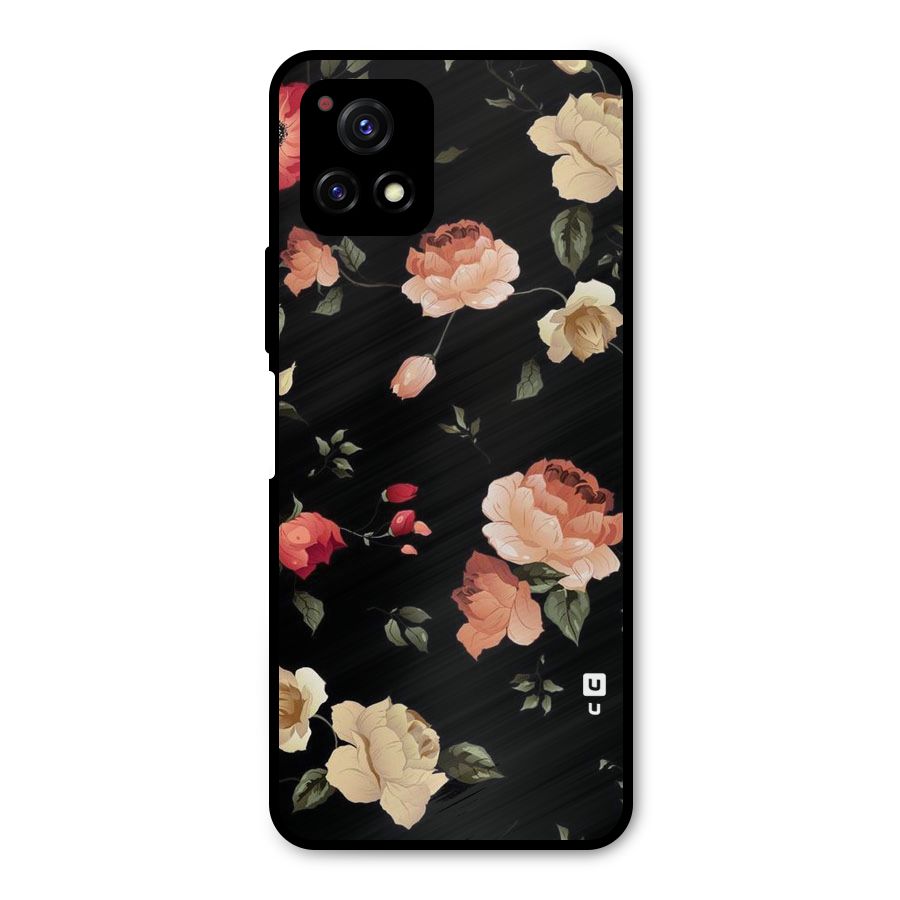 Black Artistic Floral Metal Back Case for Vivo Y72 5G