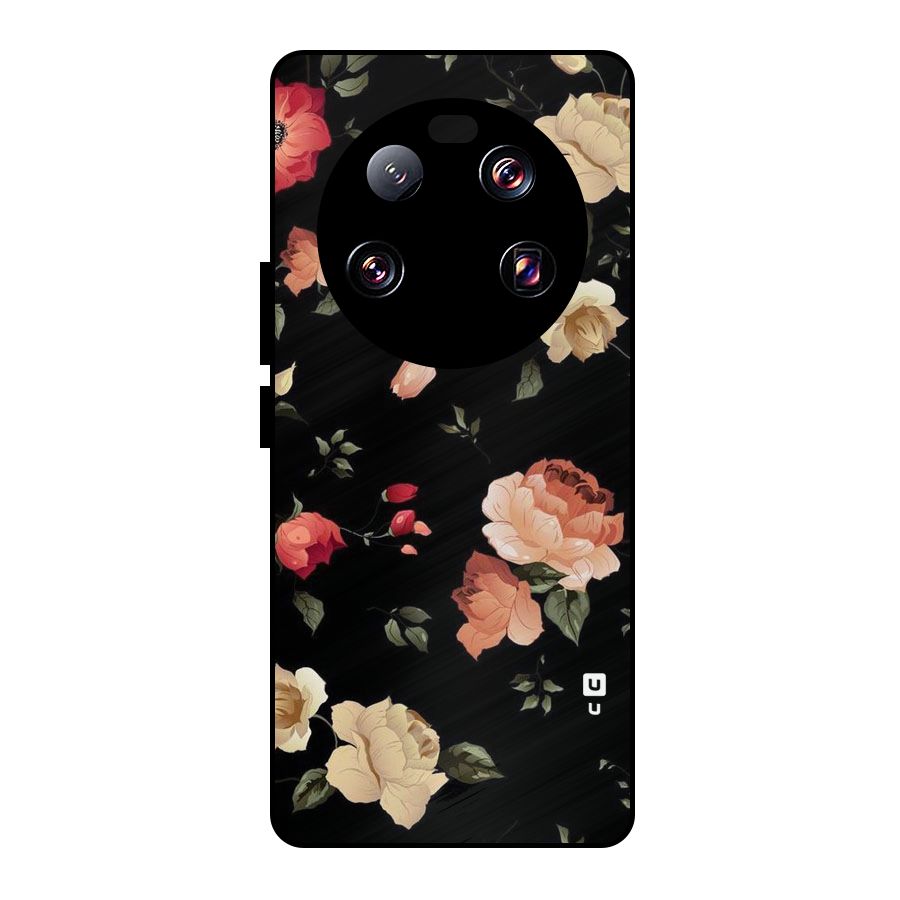 Black Artistic Floral Metal Back Case for Xiaomi 13 Ultra