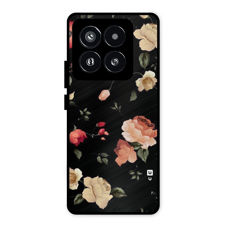 Black Artistic Floral Metal Back Case for Xiaomi 14 Pro