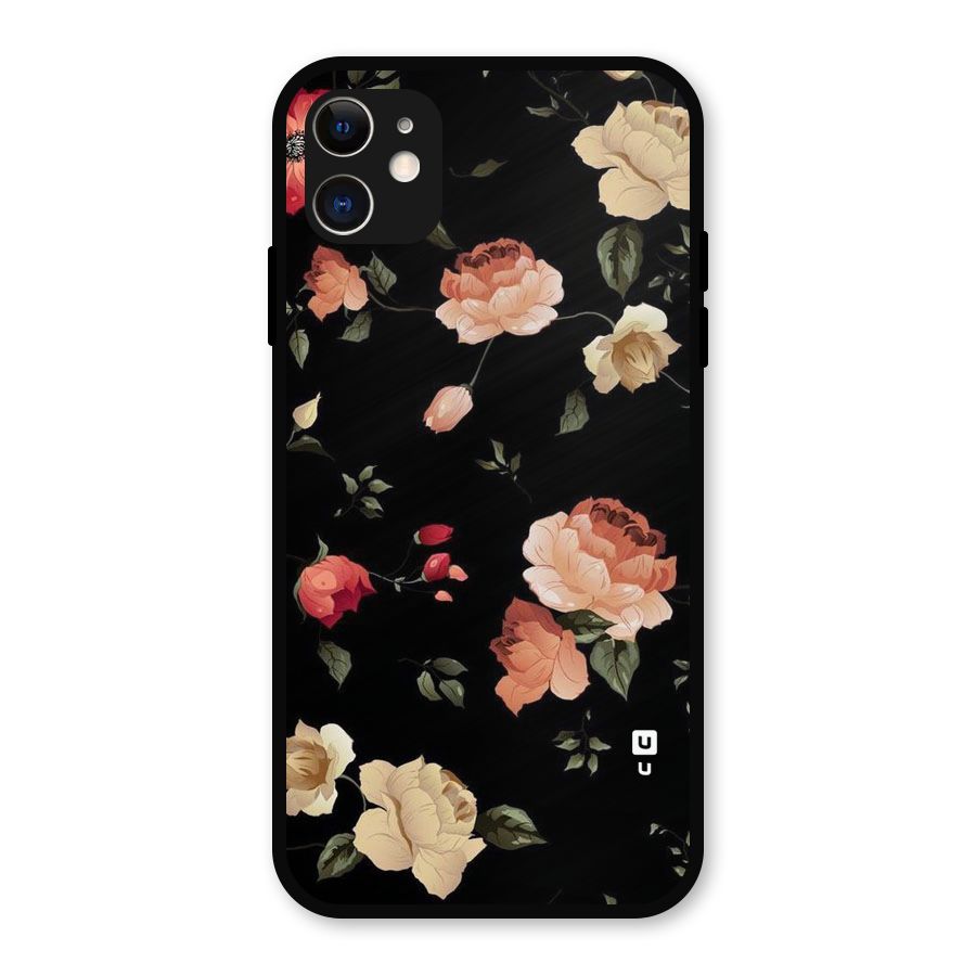 Black Artistic Floral Metal Back Case for iPhone 11