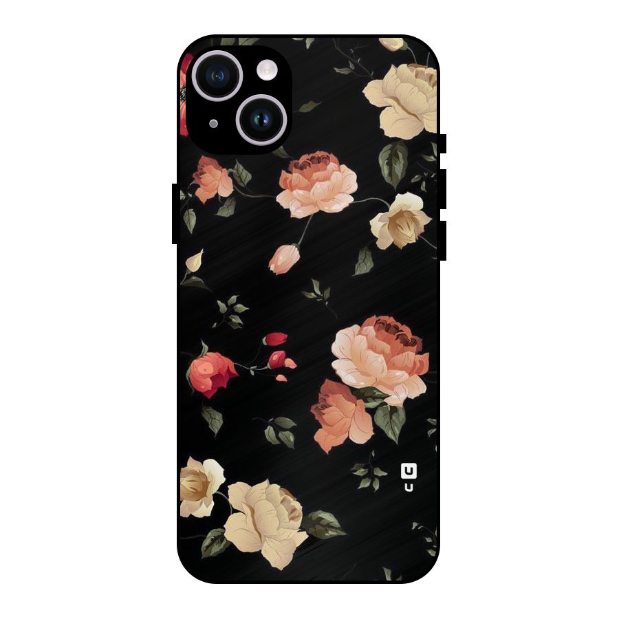 Black Artistic Floral Metal Back Case for iPhone 14 Plus