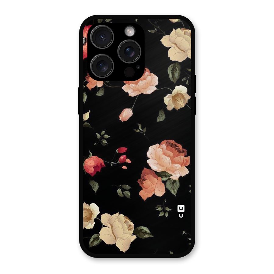 Black Artistic Floral Metal Back Case for iPhone 15 Pro Max