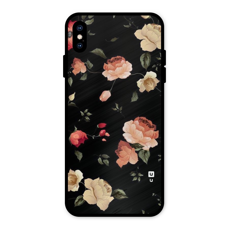Black Artistic Floral Metal Back Case for iPhone XS Max