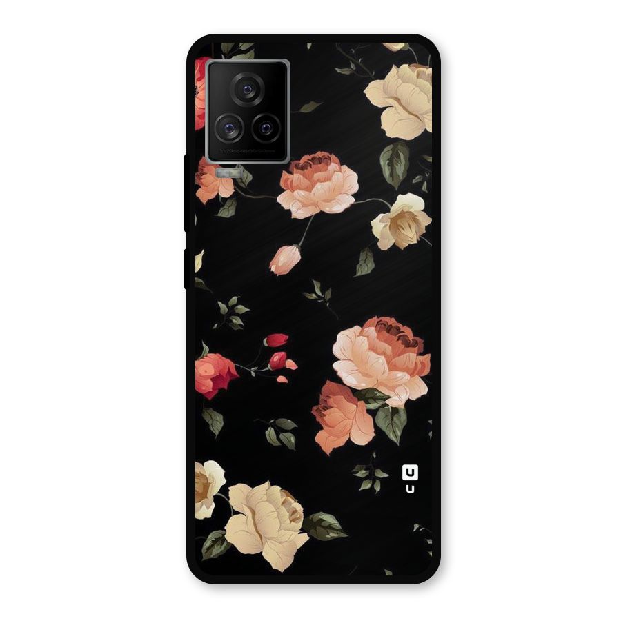 Black Artistic Floral Metal Back Case for iQOO 7 Legend 5G