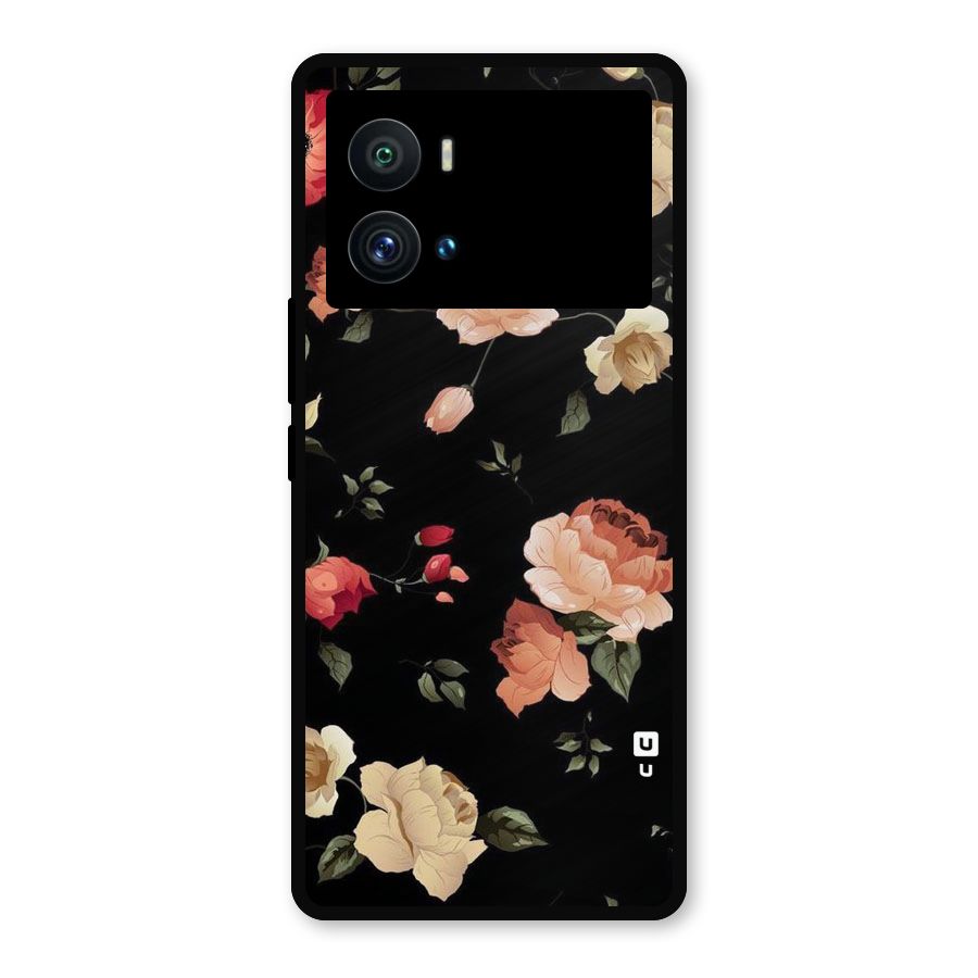 Black Artistic Floral Metal Back Case for iQOO 9 Pro