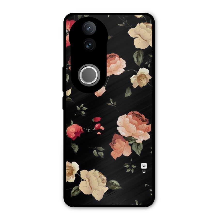 Black Artistic Floral Metal Back Case for iQOO Z10R