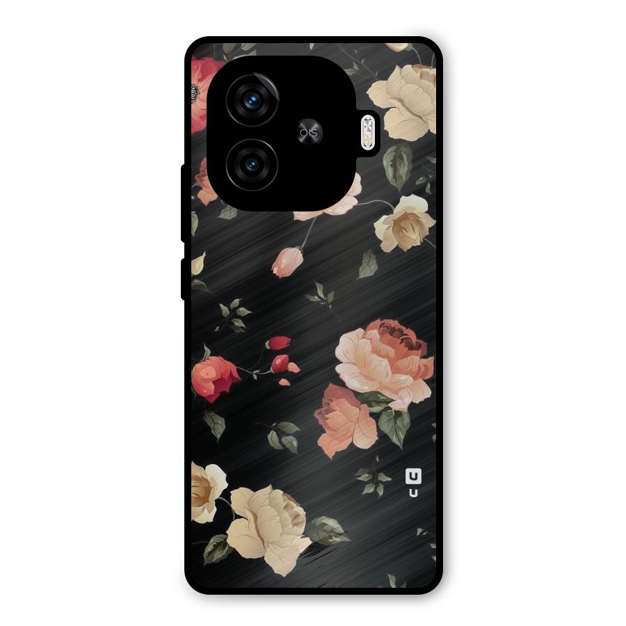 Black Artistic Floral Metal Back Case for iQOO Z9 Turbo