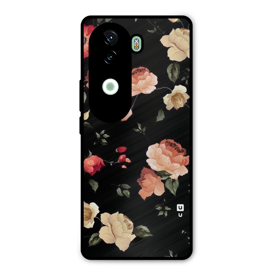 Black Artistic Floral Metal Back Case for iQOO Z9s