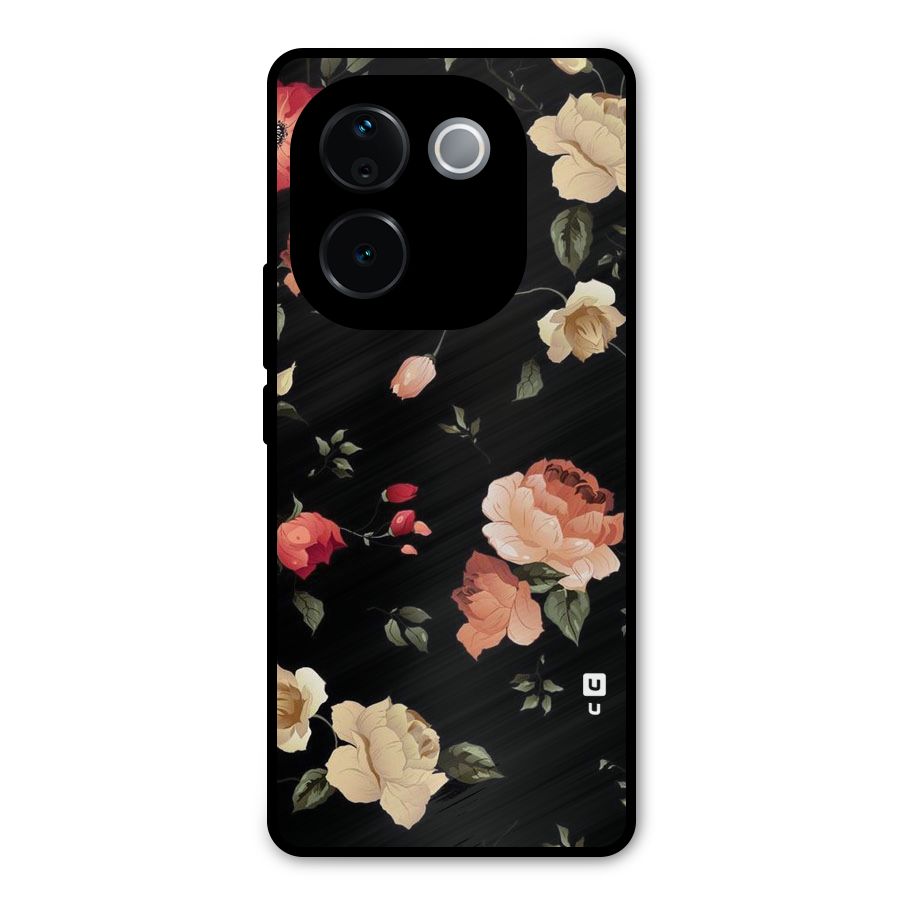 Black Artistic Floral Metal Back Case for iQOO Z9s Pro