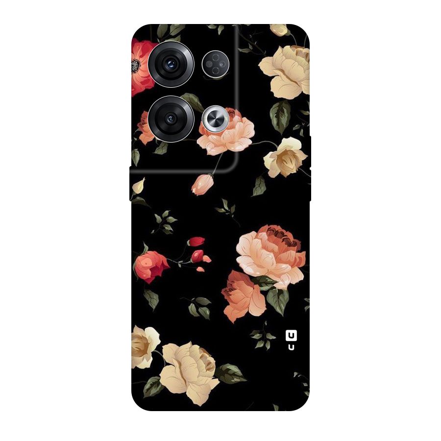 Black Artistic Floral Original Polycarbonate Back Case for Oppo Reno8 Pro 5G