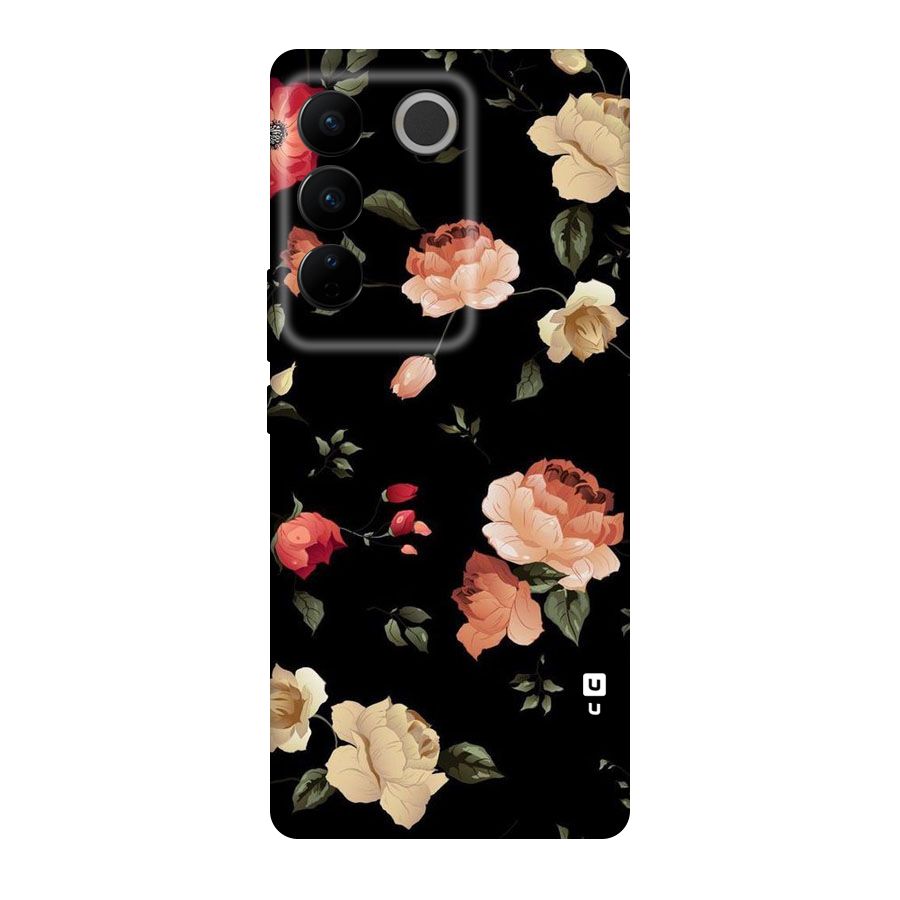 Black Artistic Floral Original Polycarbonate Back Case for Vivo V27