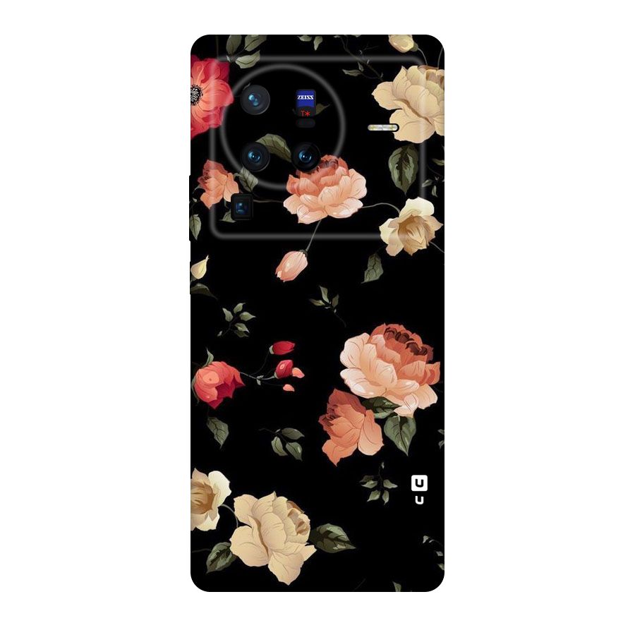 Black Artistic Floral Original Polycarbonate Back Case for Vivo X80