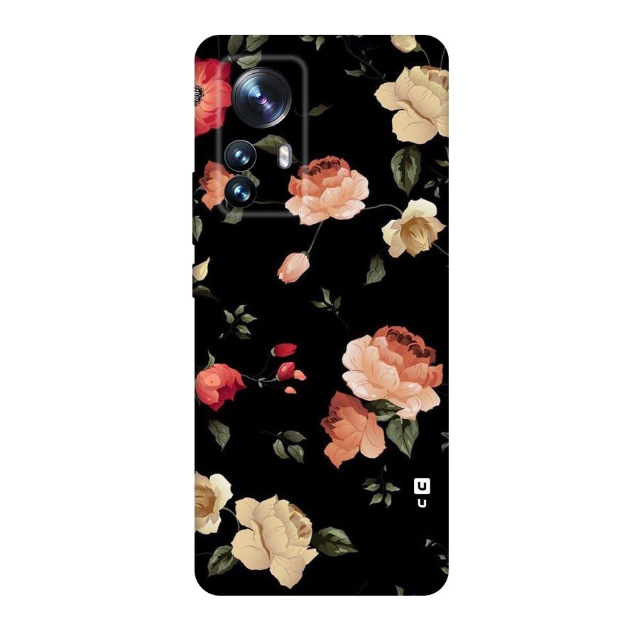 Black Artistic Floral Original Polycarbonate Back Case for Xiaomi 12 Pro