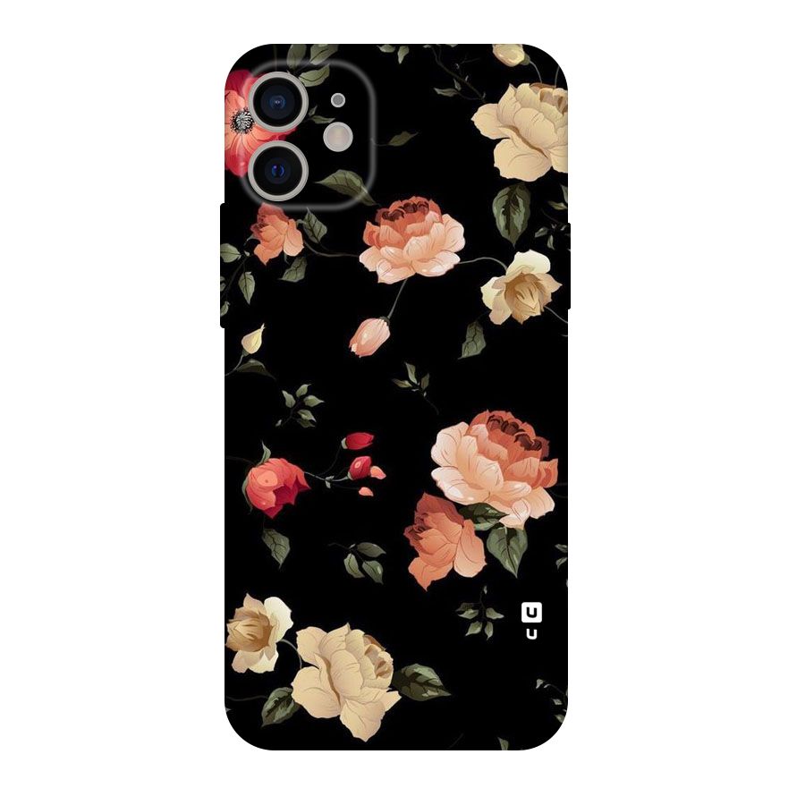 Black Artistic Floral Original Polycarbonate Back Case for iPhone 11