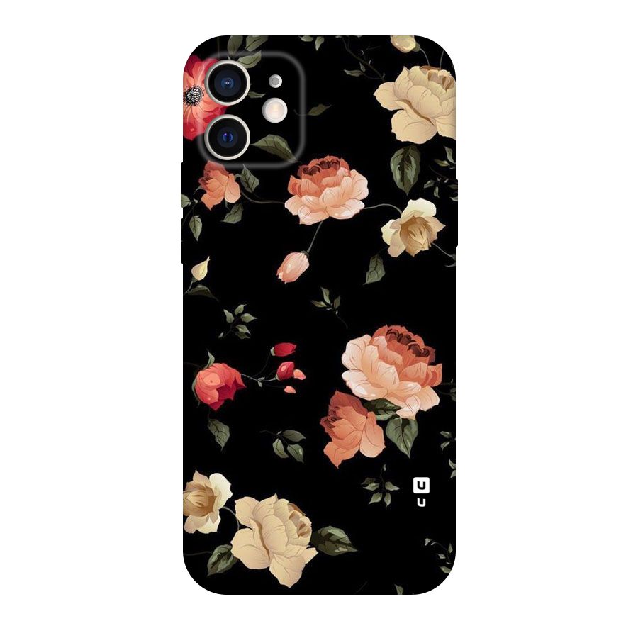Black Artistic Floral Original Polycarbonate Back Case for iPhone 12