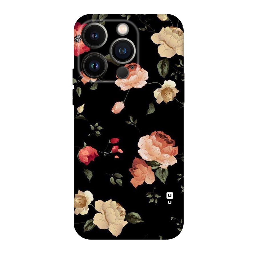Black Artistic Floral Original Polycarbonate Back Case for iPhone 14 Pro