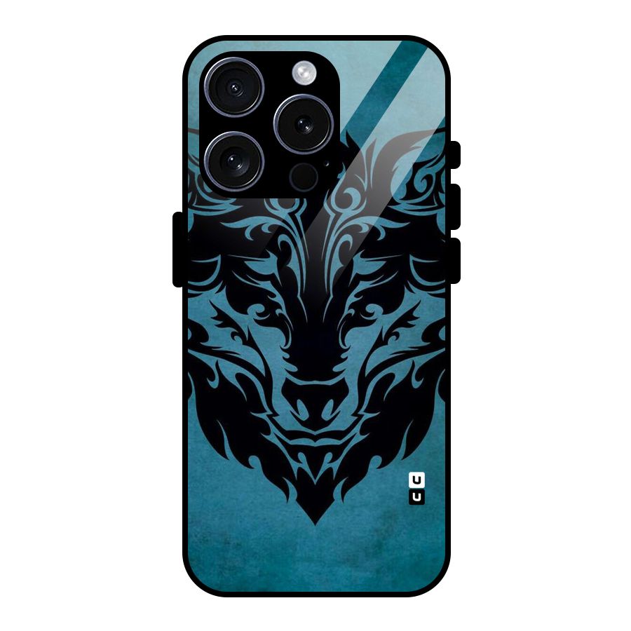 Black Artistic Wolf Glass Back Case for iPhone 15 Pro