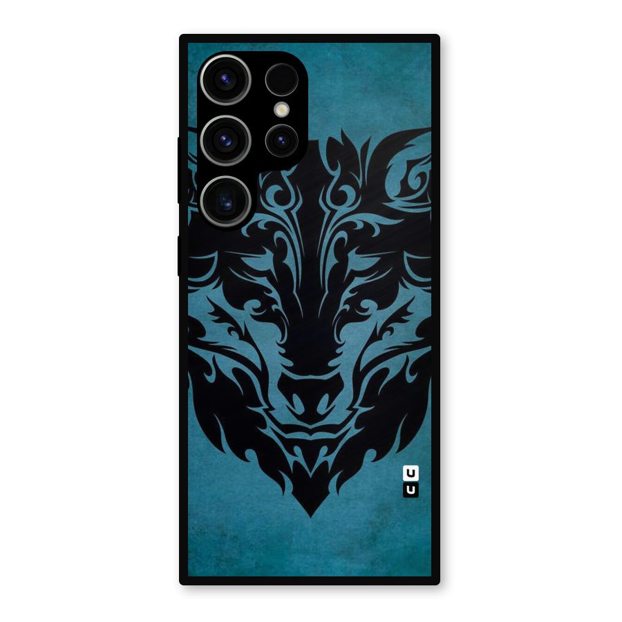 Black Artistic Wolf Metal Back Case for Galaxy S23 Ultra