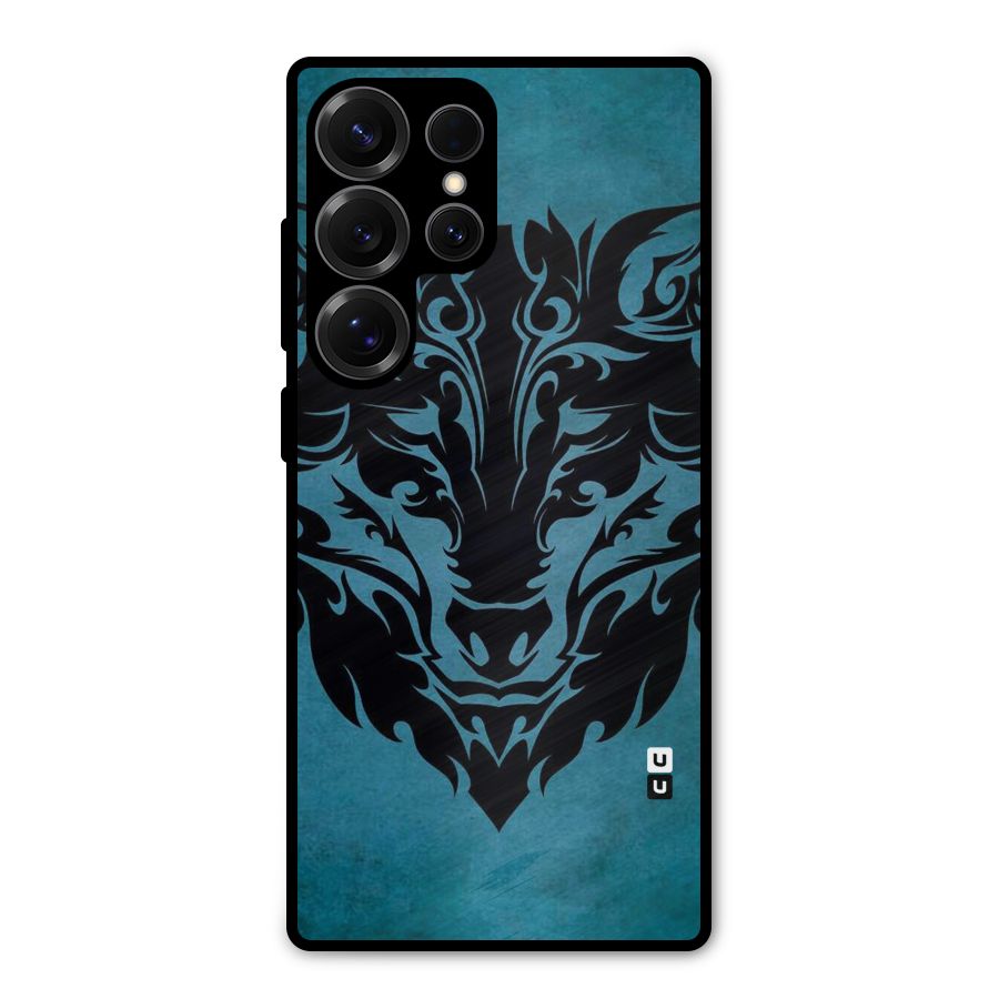 Black Artistic Wolf Metal Back Case for Galaxy S25 Ultra