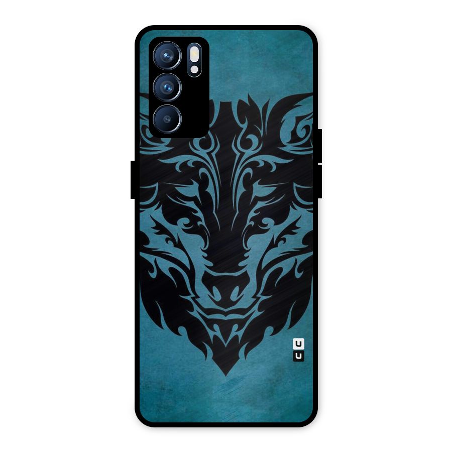 Black Artistic Wolf Metal Back Case for Oppo Reno6 5G