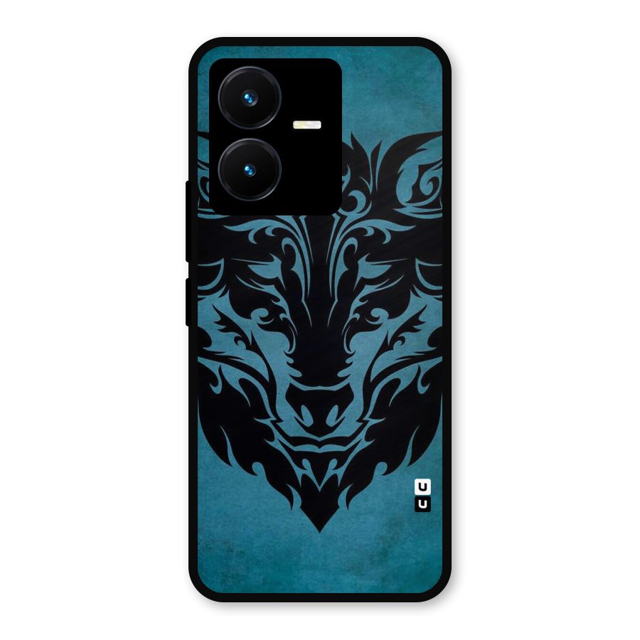 Black Artistic Wolf Metal Back Case for Vivo Y22s