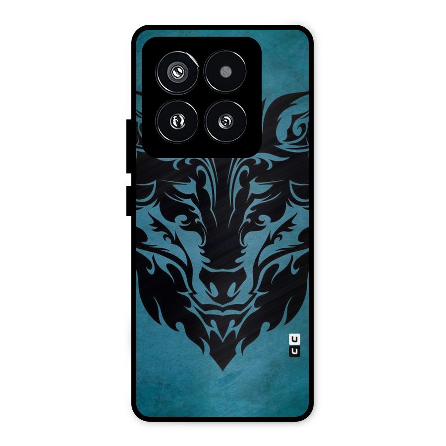 Black Artistic Wolf Metal Back Case for Xiaomi 14 Pro