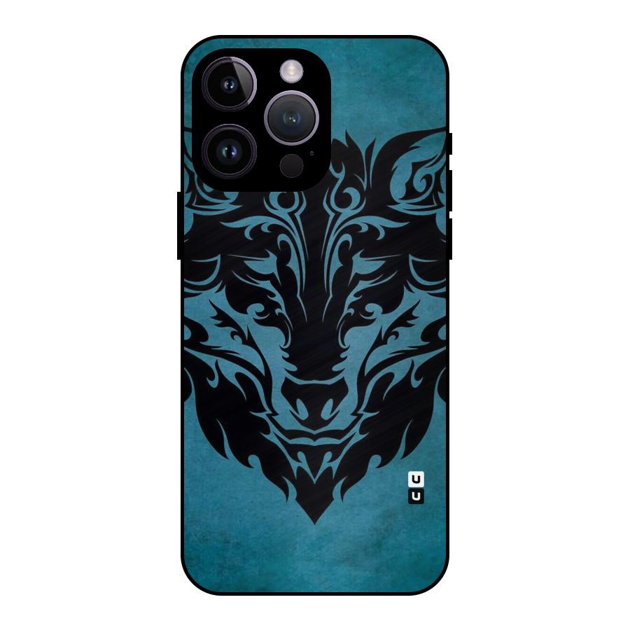 Black Artistic Wolf Metal Back Case for iPhone 14 Pro Max