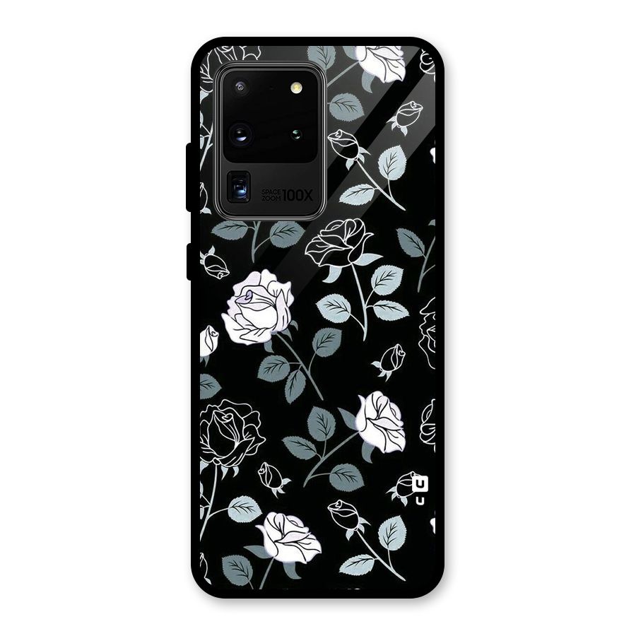 Black Artsy Bloom Glass Back Case for Galaxy S20 Ultra