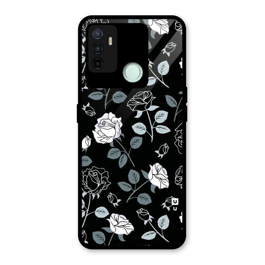 Black Artsy Bloom Glass Back Case for Oppo A53