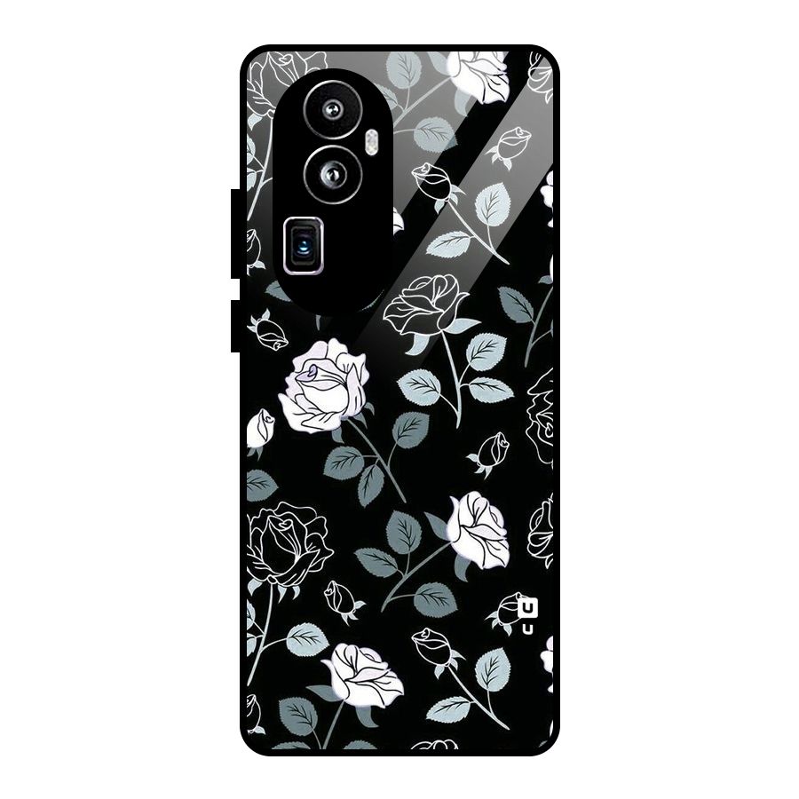 Black Artsy Bloom Glass Back Case for Oppo Reno10 Pro Plus
